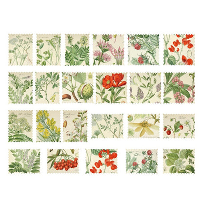 Flowers & Plants Stamp Stickers | Vintage Country Garden Botanical Drawings Mini Box Peel Off Sticker | Scrapbooking Albums | Set of 46 - SweetpeaStore
