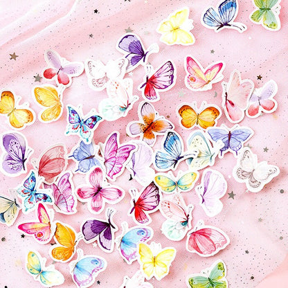 Butterfly Stickers Pink Watercolour Mini Box | 46 Pretty Peel Off Sticker | Scrapbooking Journalling Stationery - SweetpeaStore