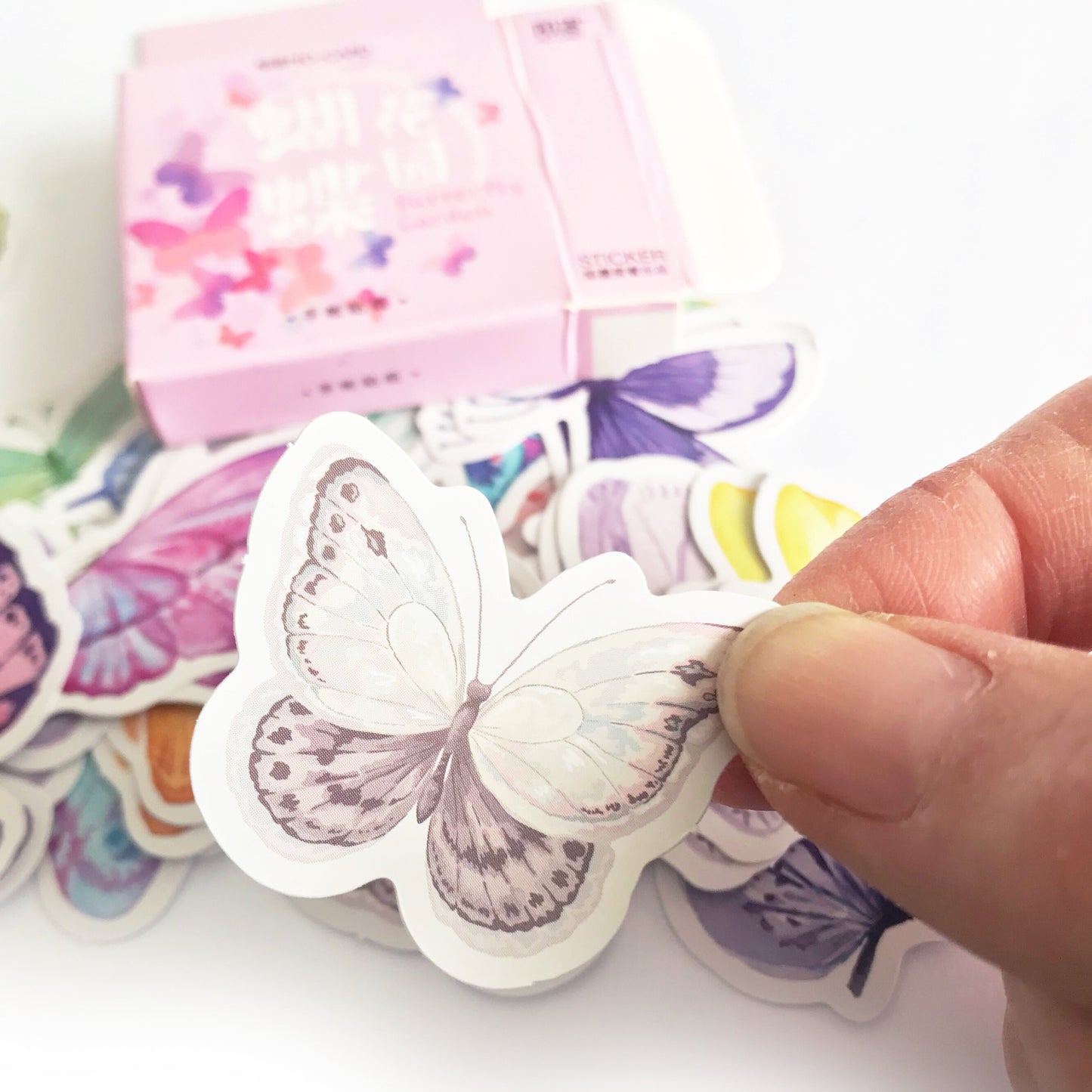 Butterfly Stickers Pink Watercolour Mini Box | 46 Pretty Peel Off Sticker | Scrapbooking Journalling Stationery - SweetpeaStore