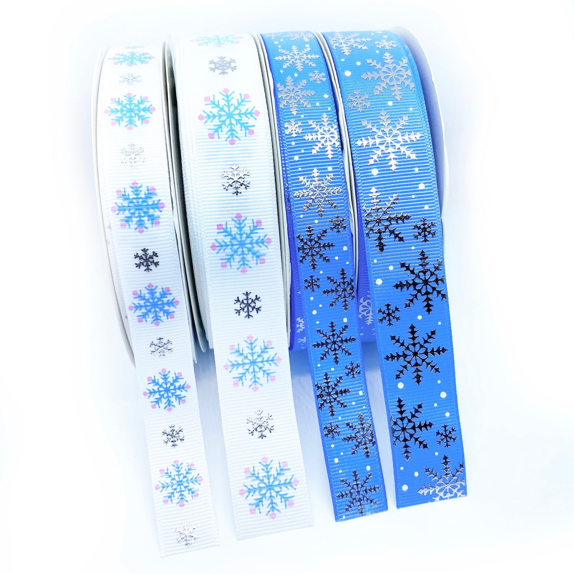 Snowflake Grosgrain Ribbon Blue or White Silver Metallic 16mm or 22m | Wrapping - SweetpeaStore