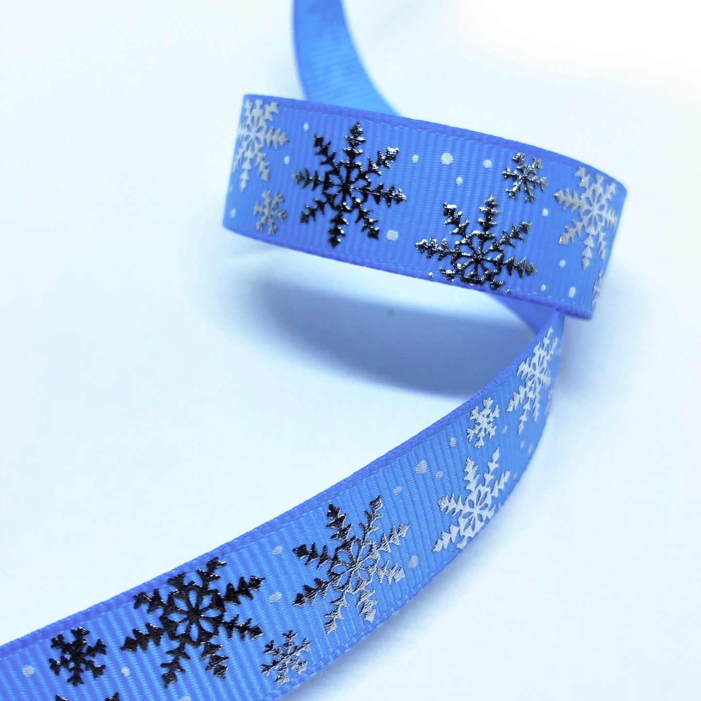Snowflake Grosgrain Ribbon Blue or White Silver Metallic 16mm or 22m | Wrapping