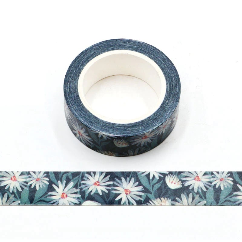 Daisy Flower Navy Washi Paper Tape | 15mm x 10m | Scrapbooking Journalling - SweetpeaStore