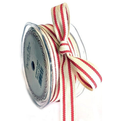 Ribbon Red & Cream Stripe | Cotton Ticking 16mm | Wrapping Woven 1m or 20m Roll