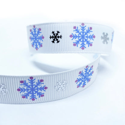 Snowflake Grosgrain Ribbon Blue or White Silver Metallic 16mm or 22m | Wrapping