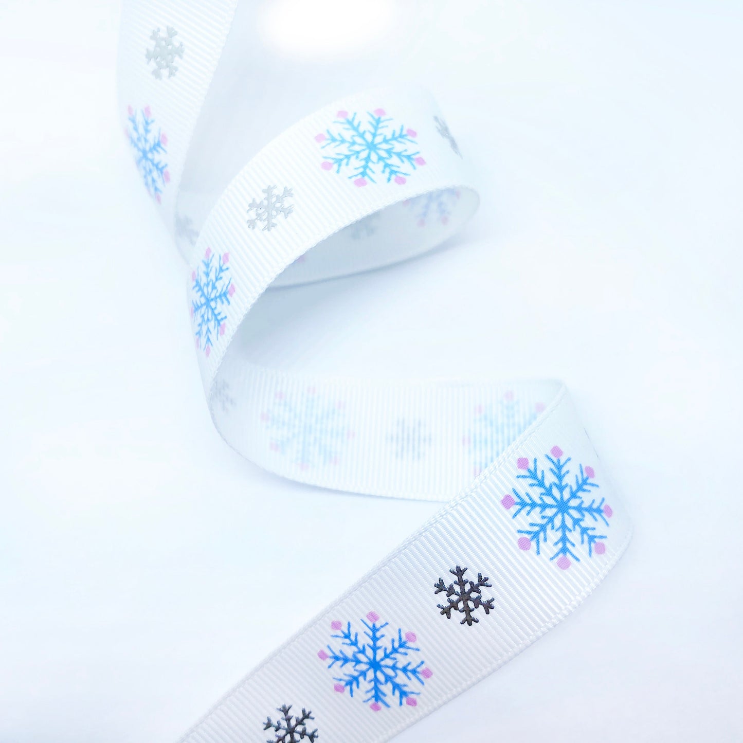 Snowflake Grosgrain Ribbon Blue or White Silver Metallic 16mm or 22m | Wrapping