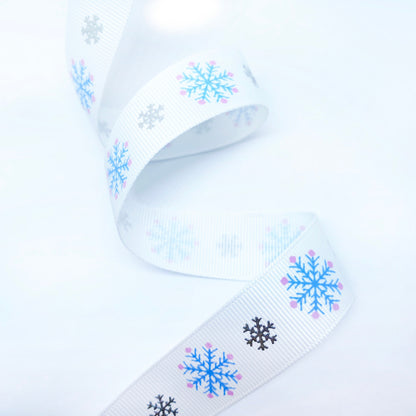 Snowflake Grosgrain Ribbon Blue or White Silver Metallic 16mm or 22m | Wrapping