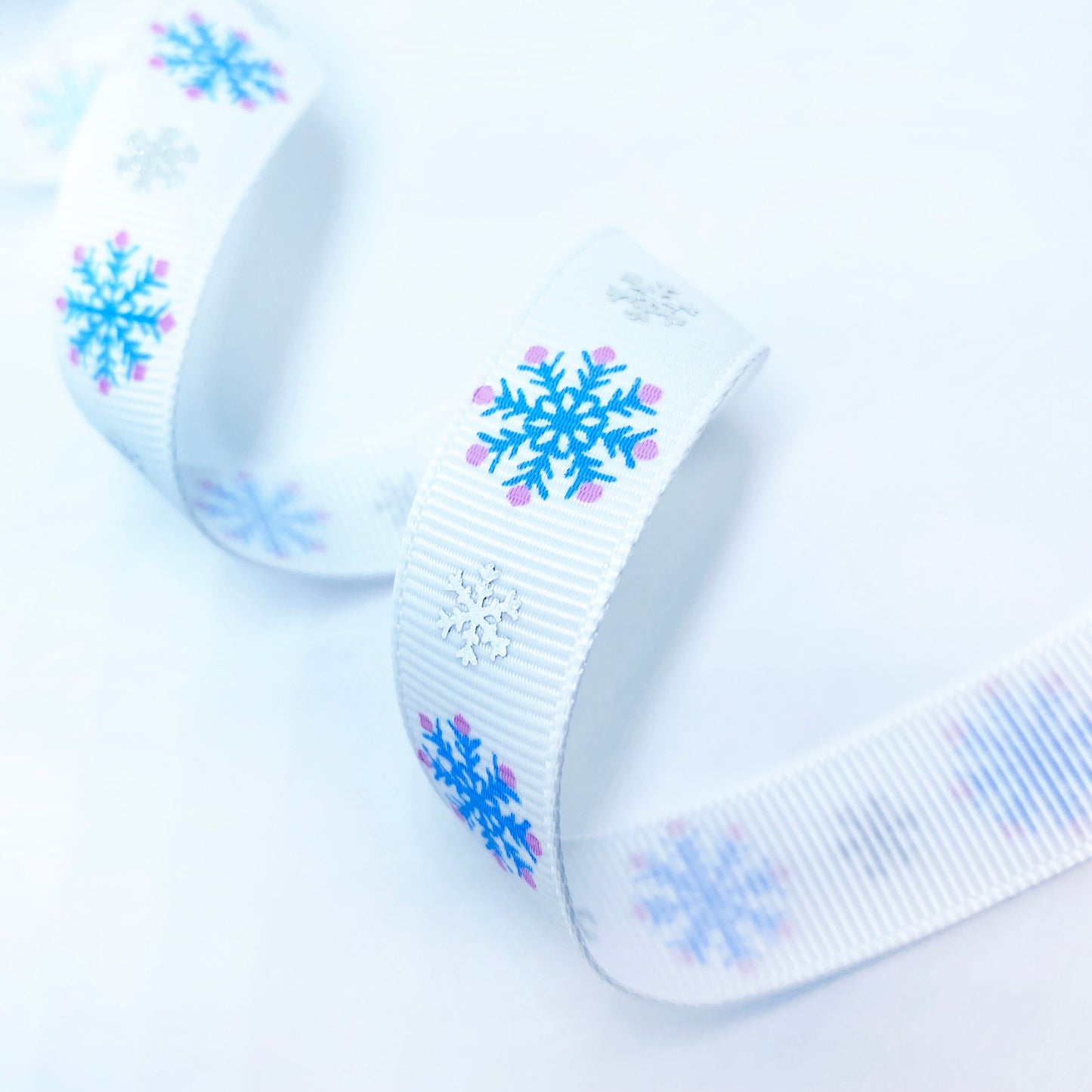 Snowflake Grosgrain Ribbon Blue or White Silver Metallic 16mm or 22m | Wrapping