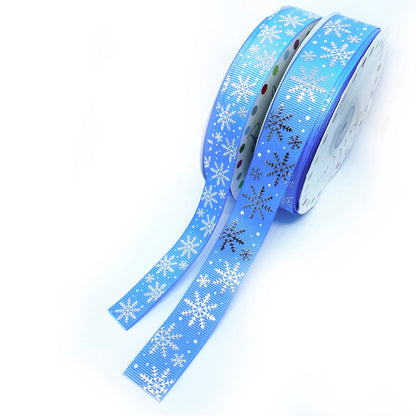 Snowflake Grosgrain Ribbon Blue or White Silver Metallic 16mm or 22m | Wrapping