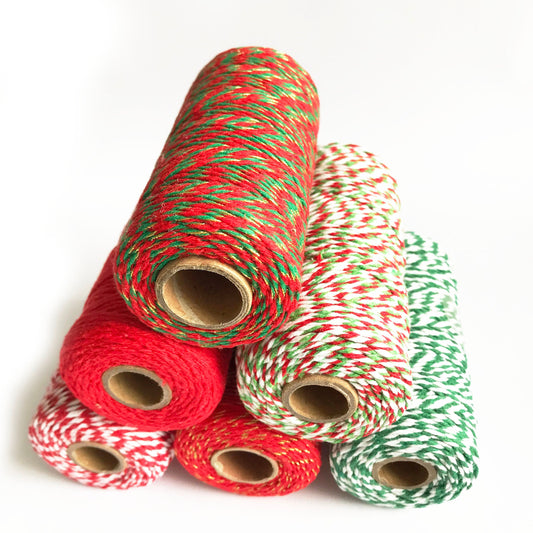 Cotton Bakers Twine 100m Roll - Wrapping Craft Rustic String - Gold Silver White Natural Red Green Metallic