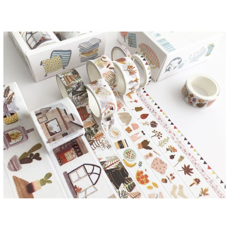Washi Tape Set of 8 Autumn Nordic Home Hygge | Cacti Leaves Bunting Cosy | Scrapbooking Journaling - SweetpeaStore