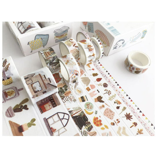 Washi Tape Set of 8 Autumn Nordic Home Hygge | Cacti Leaves Bunting Cosy | Scrapbooking Journaling