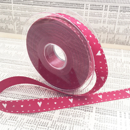 Red and White Ribbon Heart & Kisses | Craft and Wrapping 15mm | Per Metre or Full 20m Roll - SweetpeaStore