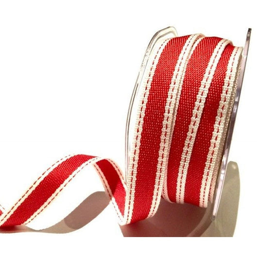Red & White Ribbon | 15mm Saddle Stitch | Metre or Full 15m Roll | Sewing Craft Wrapping - SweetpeaStore