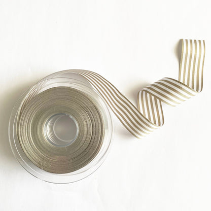 Warm Grey & White Nautical Stripe Ribbon | 9mm 16mm 25mm | Per Metre or FULL ROLL| Lightweight Polyester | Sewing Wrapping