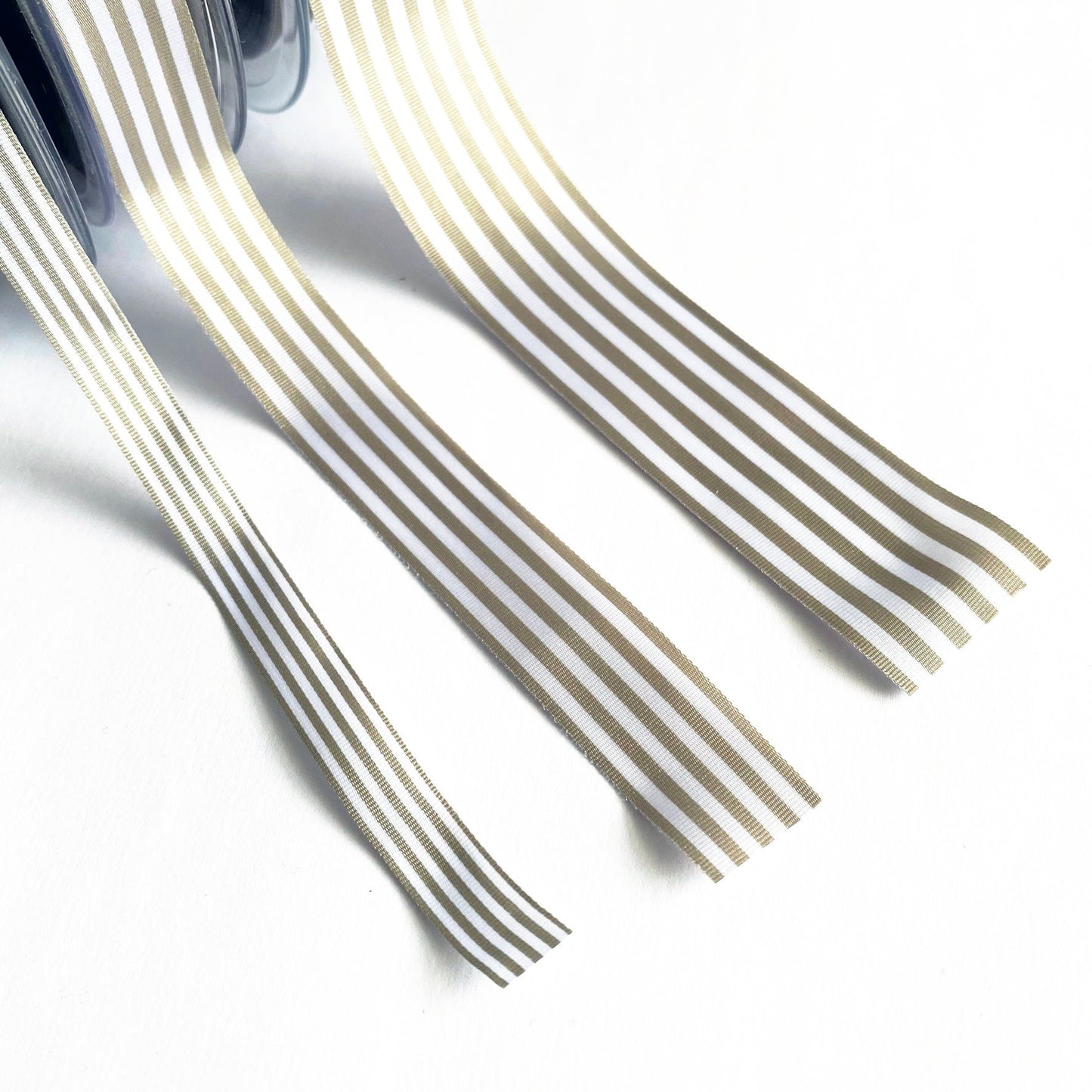 Warm Grey & White Nautical Stripe Ribbon | 9mm 16mm 25mm | Per Metre or FULL ROLL| Lightweight Polyester | Sewing Wrapping