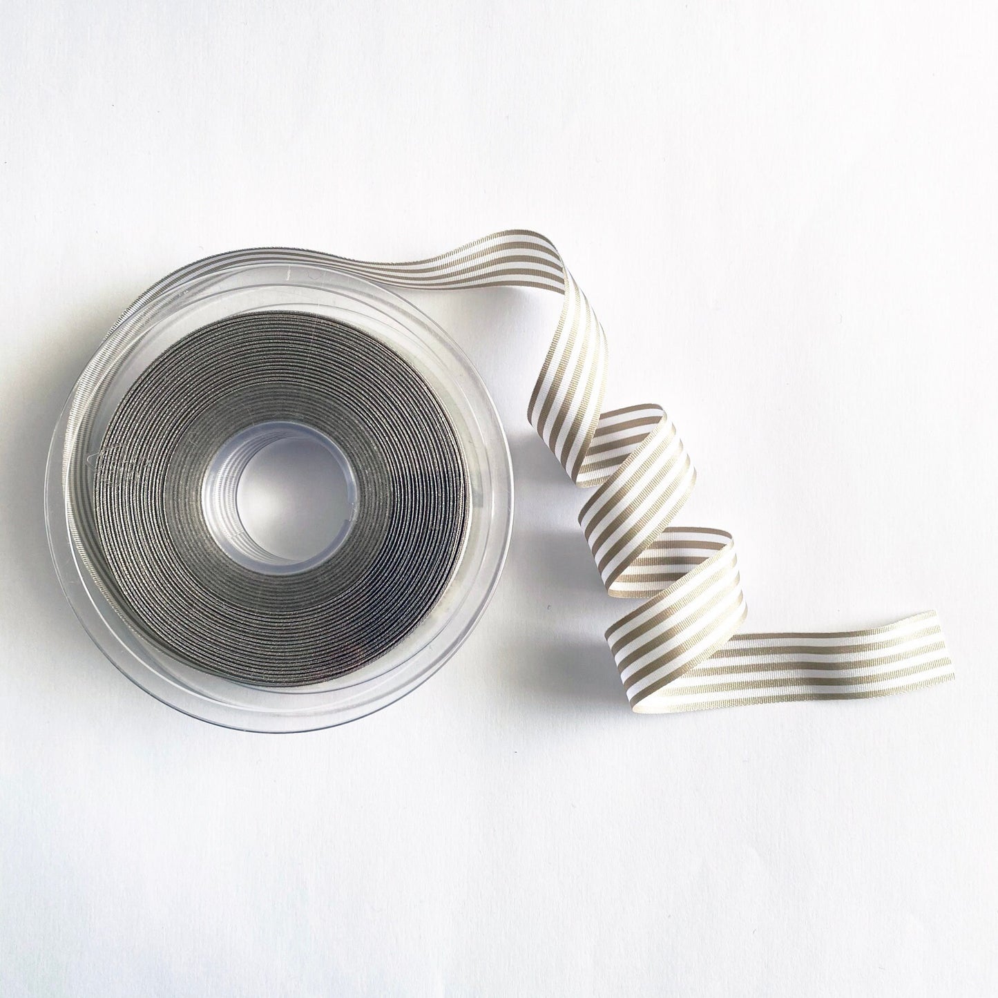 Warm Grey & White Nautical Stripe Ribbon | 9mm 16mm 25mm | Per Metre or FULL ROLL| Lightweight Polyester | Sewing Wrapping