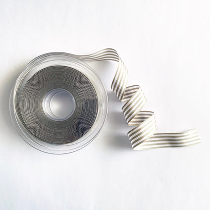 Warm Grey & White Nautical Stripe Ribbon | 9mm 16mm 25mm | Per Metre or FULL ROLL| Lightweight Polyester | Sewing Wrapping