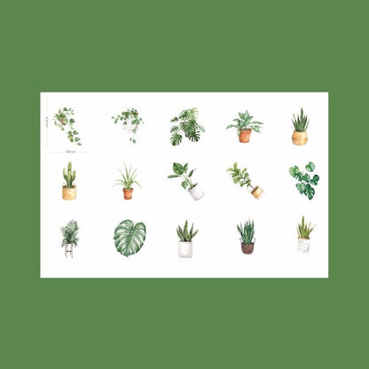 Green Plant Stickers | Pot Plants Leaves Succulent Cacti | Set of 45 Mini Box Peel Off Sticker | Scrapbooking Journalling - SweetpeaStore