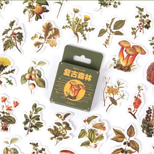 Autumn Forest Stickers Forest Flowers & Fungus Dandelion Mini Box | 46 Peel Off Sticker | Scrapbooking Journalling