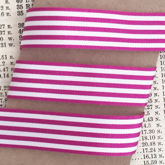 Berry Purple & White Stripe Ribbon | 16mm Lightweight Polyester| Metre or ROLL - SweetpeaStore