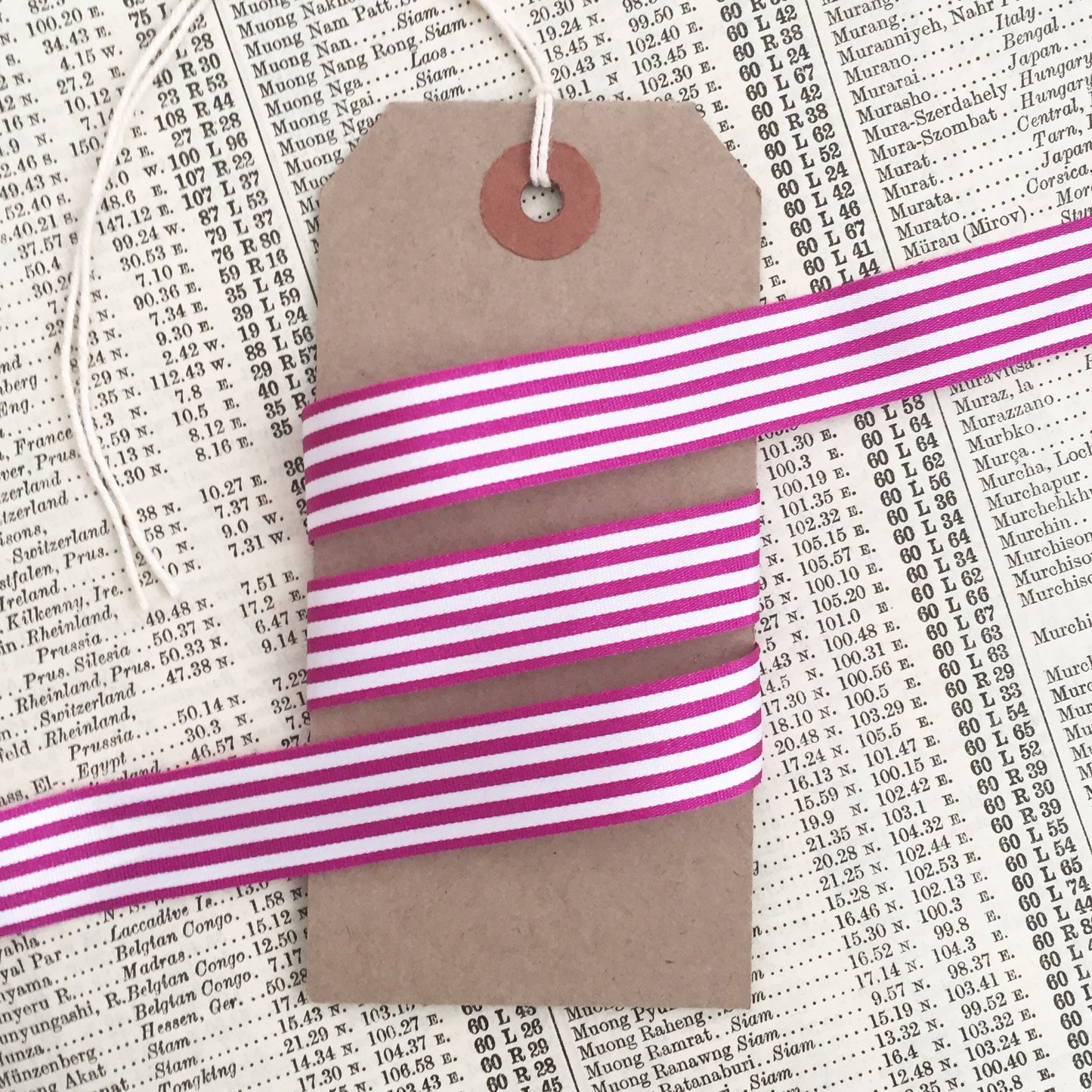 Berry Purple & White Stripe Ribbon | 16mm Lightweight Polyester| Metre or ROLL - SweetpeaStore