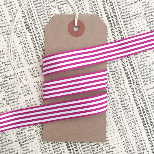 Berry Purple & White Stripe Ribbon | 16mm Lightweight Polyester| Metre or ROLL - SweetpeaStore