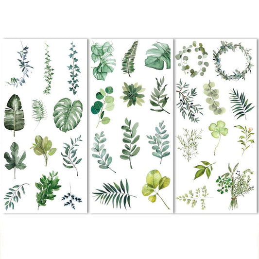 Green Leaves Sticker Sheets | Eucalyptus Rubber Plant Foliage Leaf Vellum Semi-Opaque Washi Sticker - SweetpeaStore
