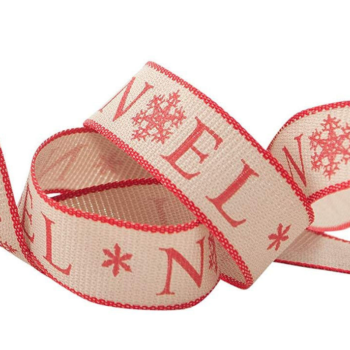 Christmas Ribbon | Noel Snowflake Print 25mm 15mm | Cream Red Black | Wrapping - SweetpeaStore