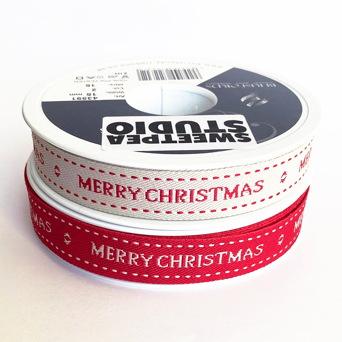 Merry Christmas Ribbon | Red & Cream Woven 15mm | Gift Wrapping Craft - SweetpeaStore