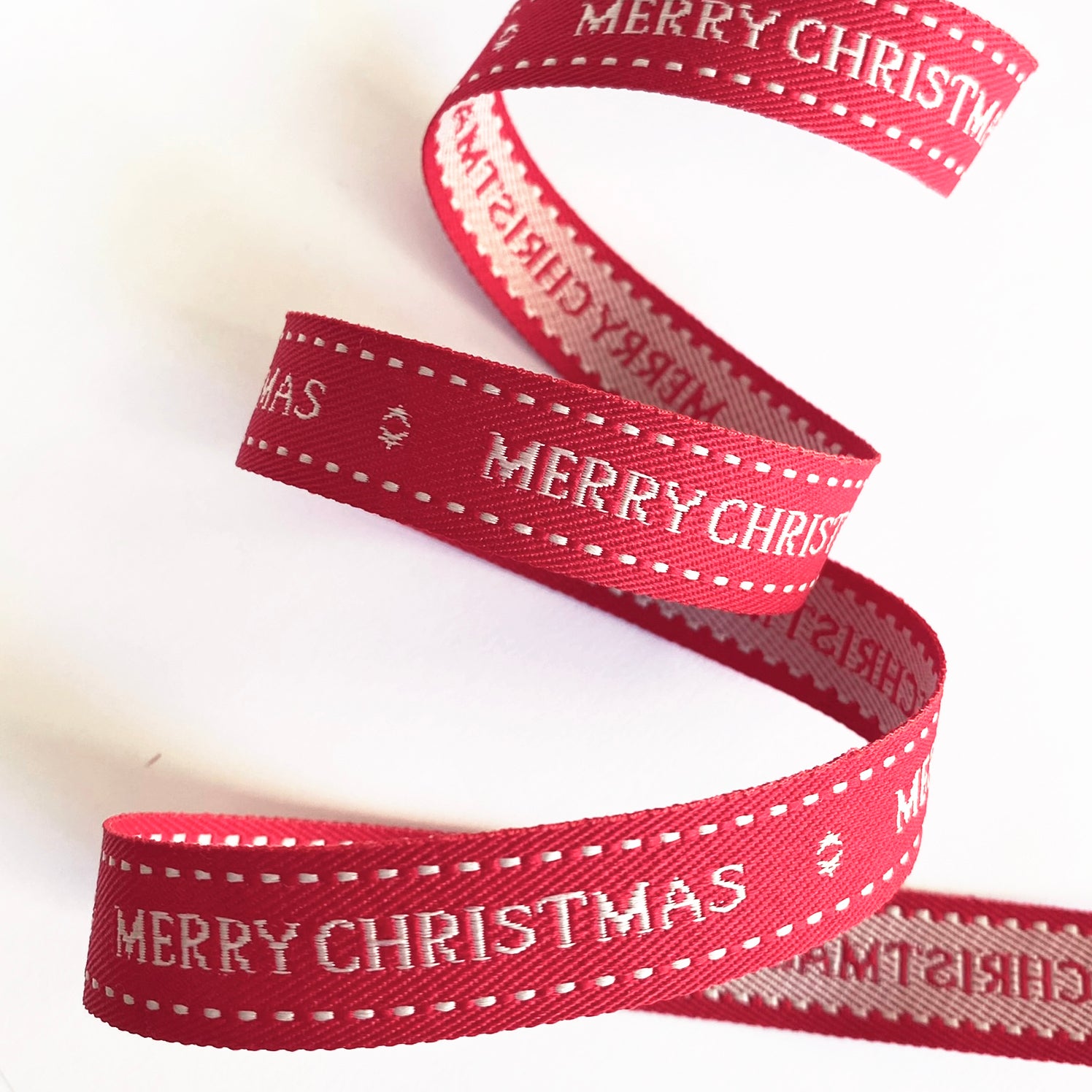 Merry Christmas Ribbon | Red & Cream Woven 15mm | Gift Wrapping Craft - SweetpeaStore