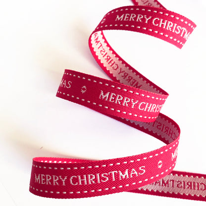 Merry Christmas Ribbon | Red & Cream Woven 15mm | Gift Wrapping Craft - SweetpeaStore