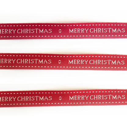 Merry Christmas Ribbon | Red & Cream Woven 15mm | Gift Wrapping Craft - SweetpeaStore