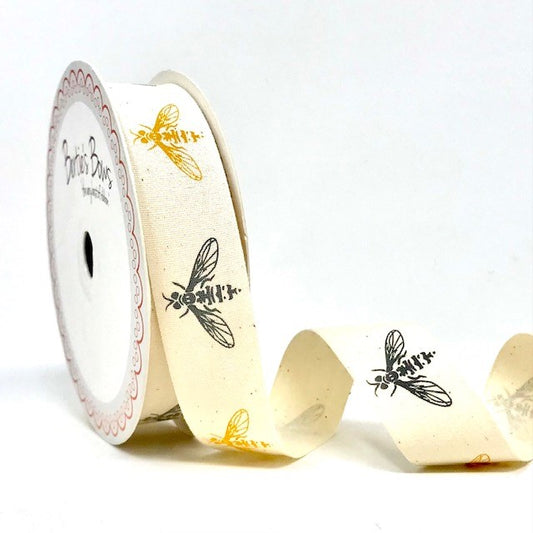 Cotton Bee Ribbon 25mm  | Vintage Trim Honey Bees | Sewing Craft Wrapping