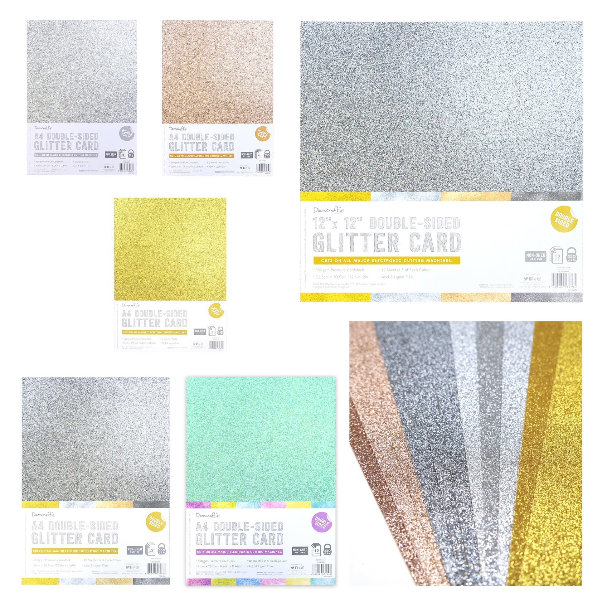 Glitter Card A4 or 12" x 12" Double Sided Metallics Rose Gold Silver or Rainbow - SweetpeaStore