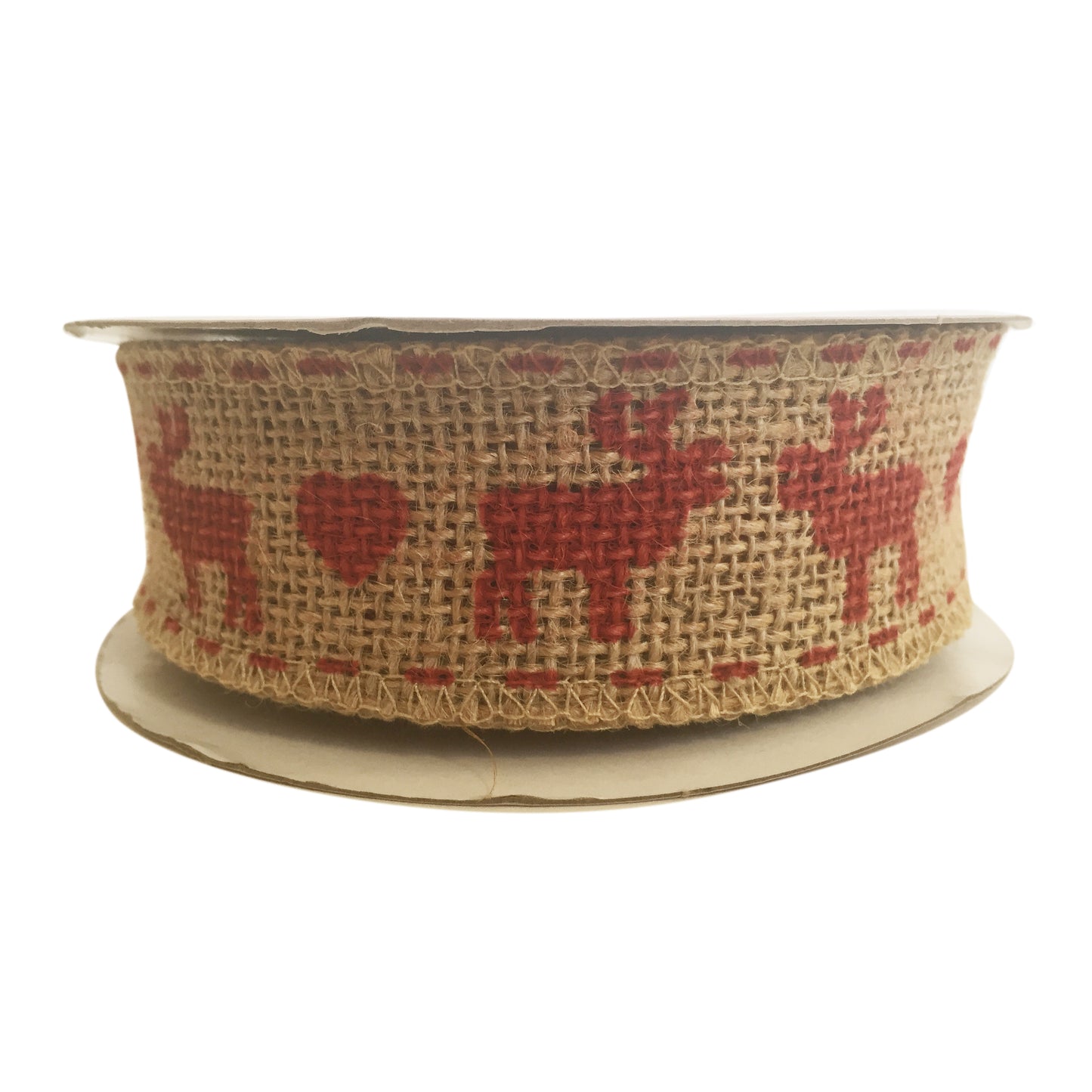 Hessian Reindeer Christmas Ribbon | Red Stag & Heart 38mm | Wrapping Tree Home - SweetpeaStore