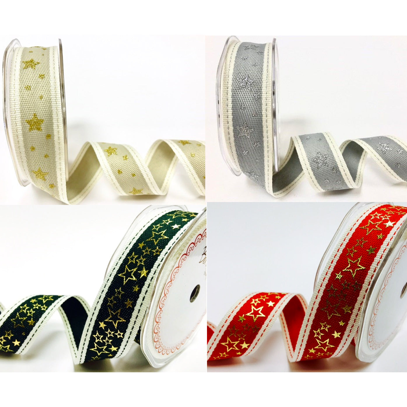 Metallic Star Ribbon | 25mm Gold Silver Red Green Gold Silver Grey | Wrapping Craft | 1m or Full 10 Roll - SweetpeaStore