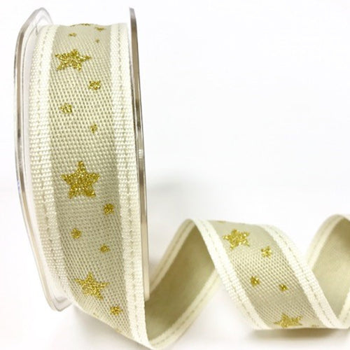 Metallic Star Ribbon | 25mm Gold Silver Red Green Gold Silver Grey | Wrapping Craft | 1m or Full 10 Roll - SweetpeaStore