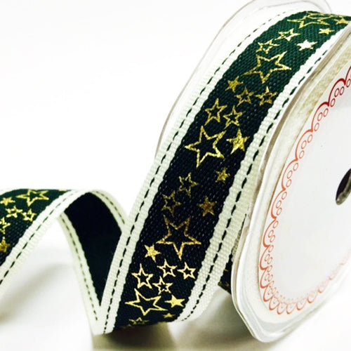 Metallic Star Ribbon | 25mm Gold Silver Red Green Gold Silver Grey | Wrapping Craft | 1m or Full 10 Roll - SweetpeaStore