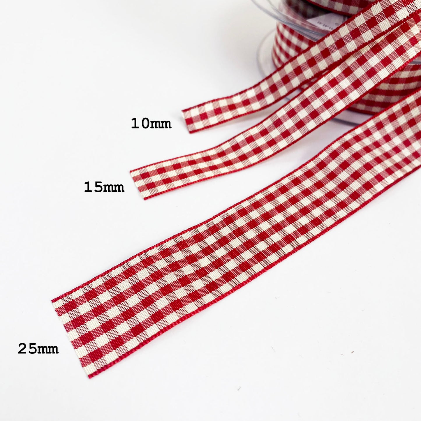 Red & Cream Gingham Ribbon 10mm 15mm 25mm 1m or Full 20m Roll Craft Sewing Home Decor