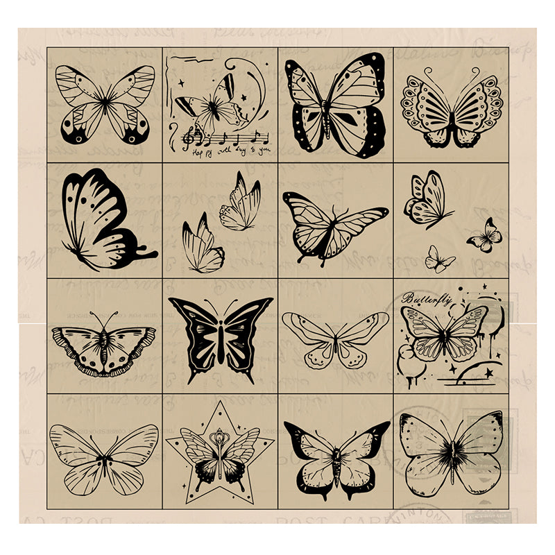 Butterfly Stamp | Set of 16 Wooden Stamps | Box 83mm x 84mm | Cute Craft Supplies