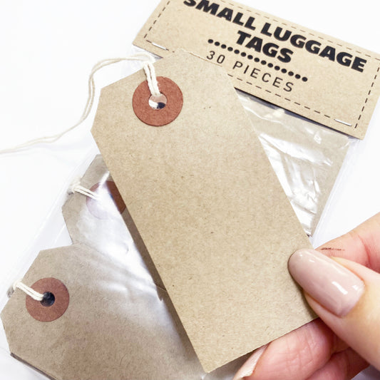 Brown Kraft Card Rustic Luggage Tags | 30 Vintage-Inspired Recycled Tag | 82mm x 41mm | Reinforced Ring Tag With String - SweetpeaStore