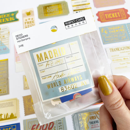 Ticket Travel Stickers | Gold Foil Paper Peel Off | Journal Scrapbook Vintage 24 - SweetpeaStore