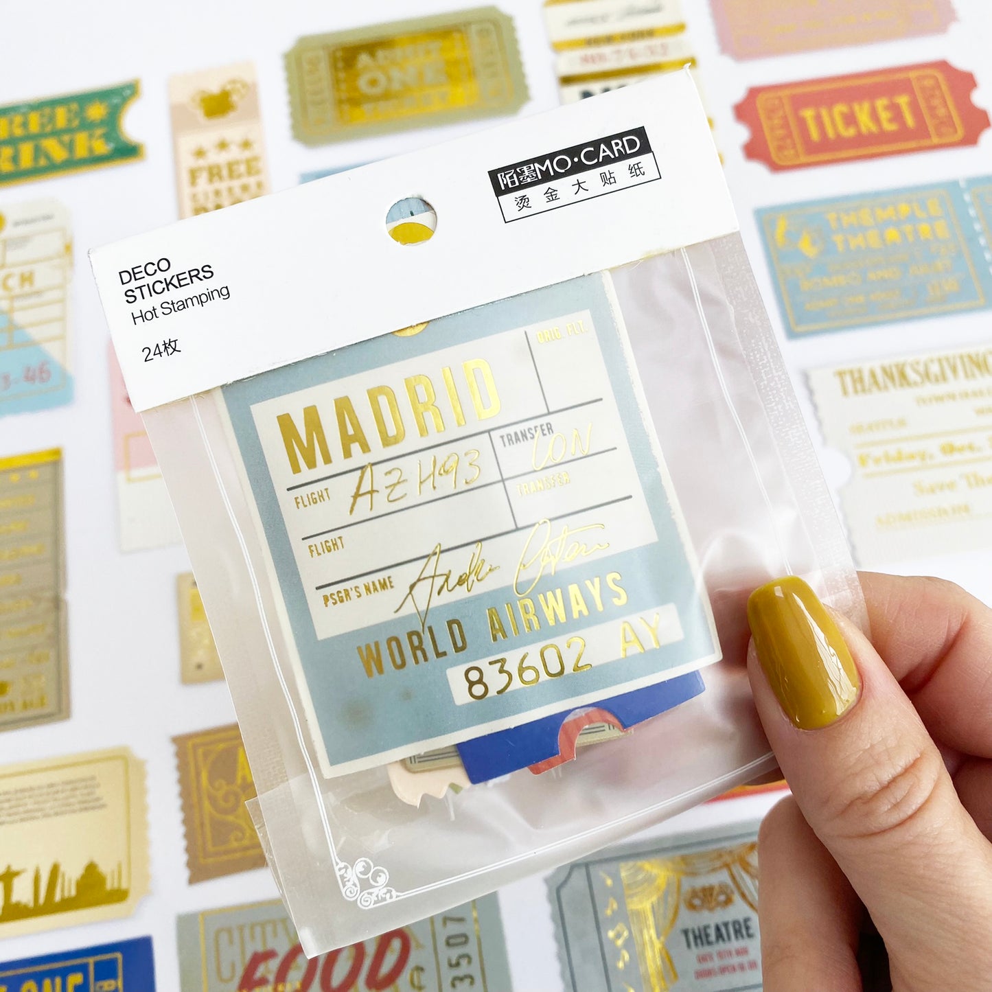 Ticket Travel Stickers | Gold Foil Paper Peel Off | Journal Scrapbook Vintage 24