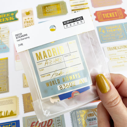 Ticket Travel Stickers | Gold Foil Paper Peel Off | Journal Scrapbook Vintage 24