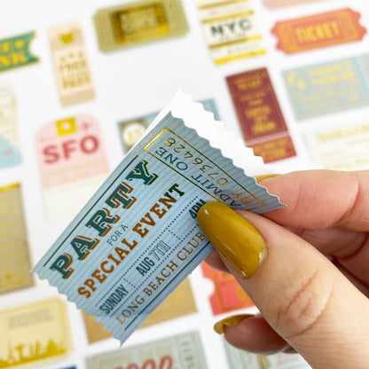 Ticket Travel Stickers | Gold Foil Paper Peel Off | Journal Scrapbook Vintage 24