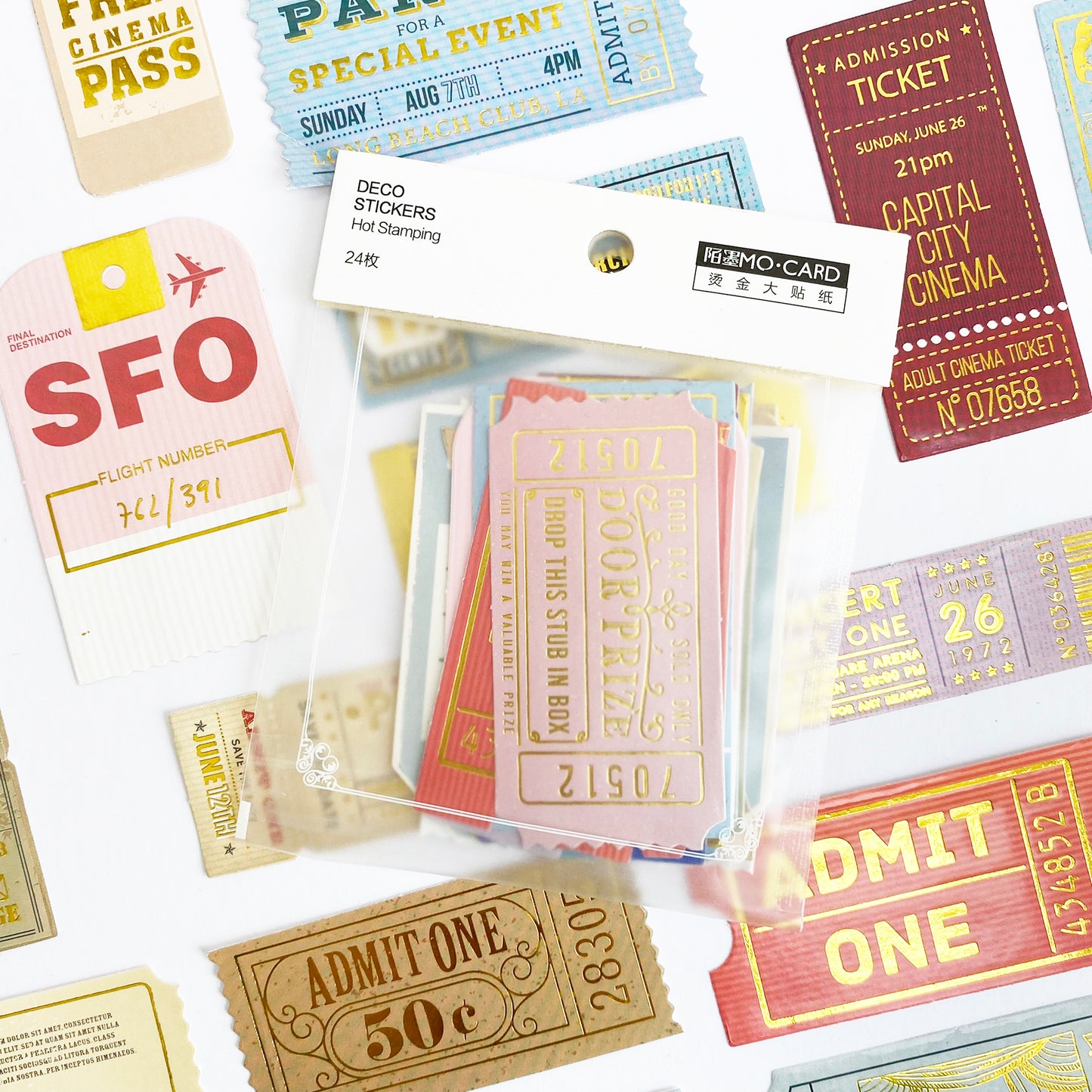 Ticket Travel Stickers | Gold Foil Paper Peel Off | Journal Scrapbook Vintage 24