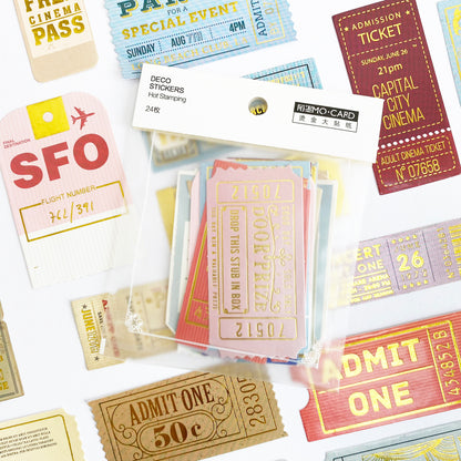 Ticket Travel Stickers | Gold Foil Paper Peel Off | Journal Scrapbook Vintage 24