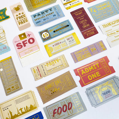 Ticket Travel Stickers | Gold Foil Paper Peel Off | Journal Scrapbook Vintage 24 - SweetpeaStore