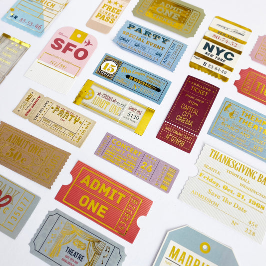 Ticket Travel Stickers | Gold Foil Paper Peel Off | Journal Scrapbook Vintage 24 - SweetpeaStore