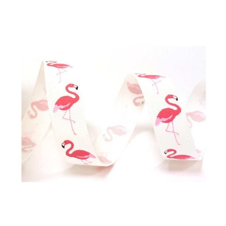 Flamingo Ribbon 16mm  | Pink Flamingo White Grosgrain | Sewing Craft Wrapping